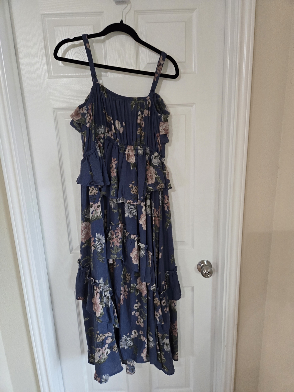 torrid Navy Floral Ruffle Tiered Maxi Dress with Pink Accents - Picture 8 of 10